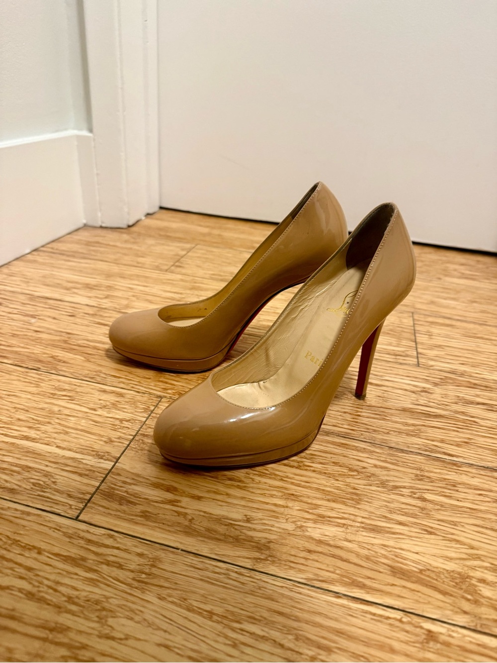 Christian Louboutin Nude Patent Pumps Red Bottom Heels 36